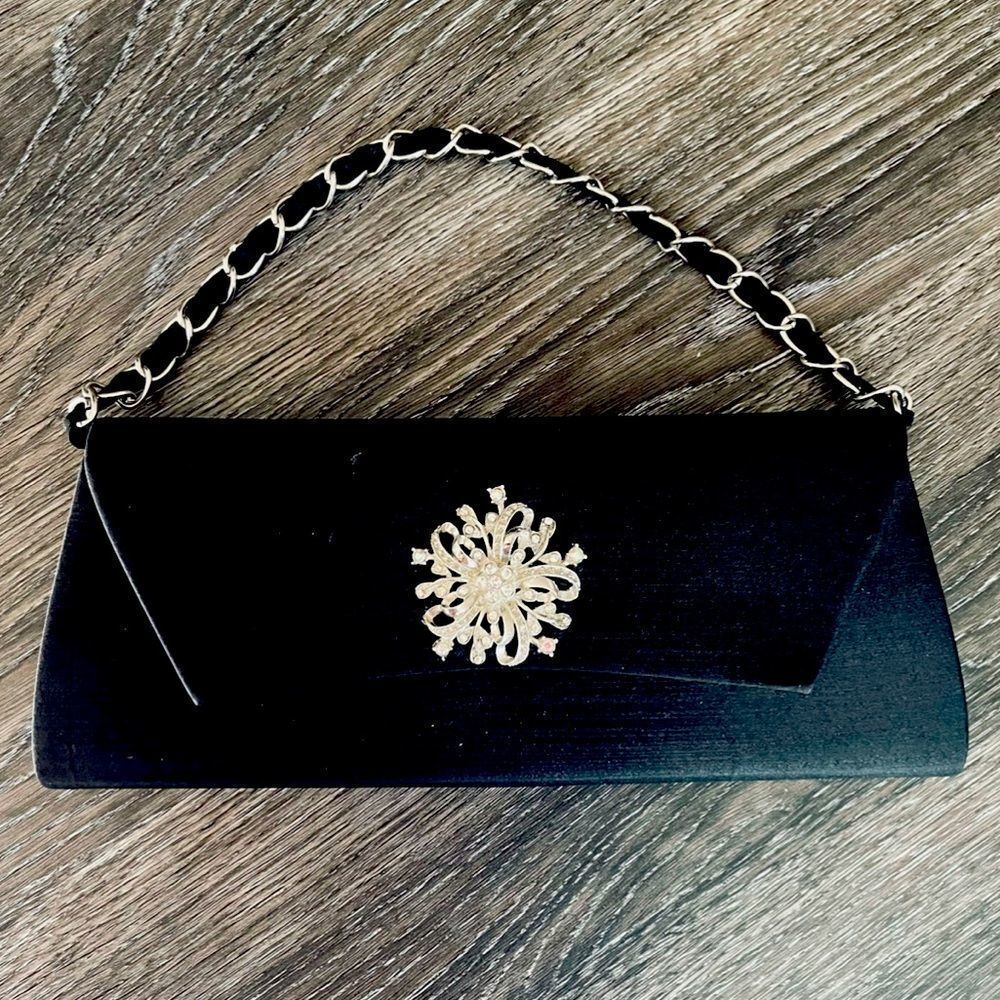 BIJOUX TERNER Black cocktail bag w/faux Rhinestones